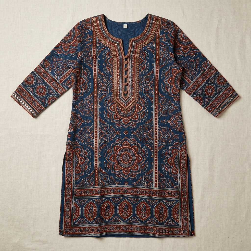 Handblock Printed Ajrakh Kurti